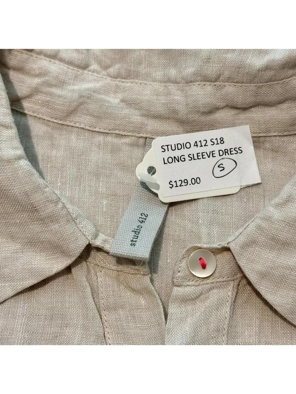 NWT Studio 412 fourTWELVE Classic Linen Beige Shirtdress Small - Picture 3 of 7